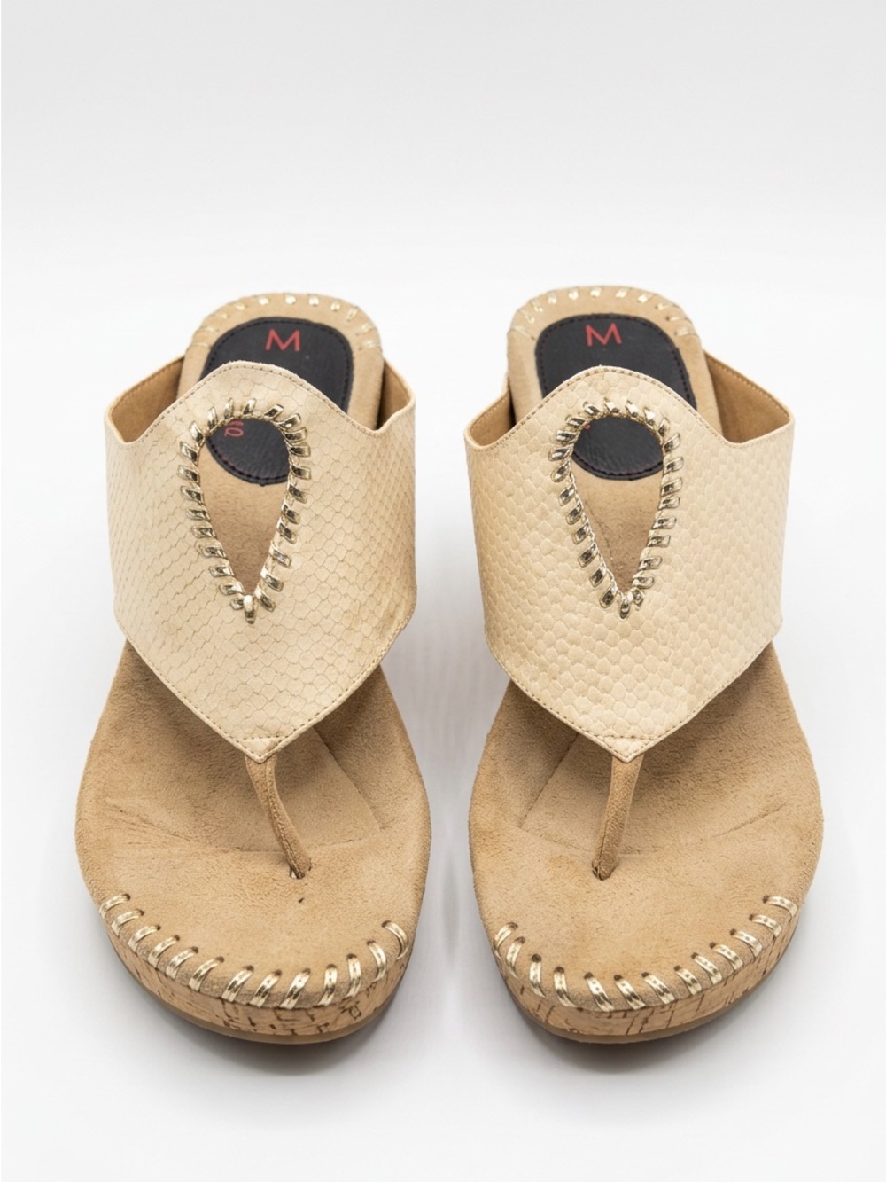 Slip-On Tan Thong Sandals with etallic Accent